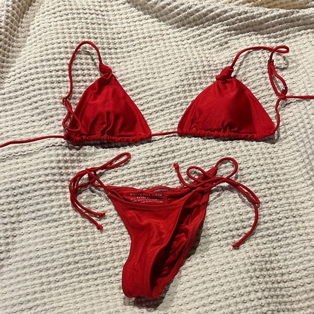 White Fox Boutique Red Triangle String Bikini